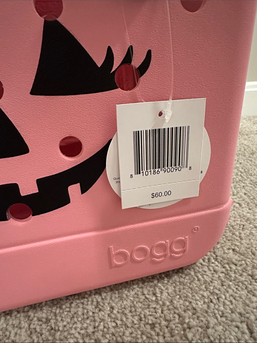 NWT Bitty Bogg Bag Pink Jack-O'-Lantern Tote with Green Handles - Picture 3 of 7